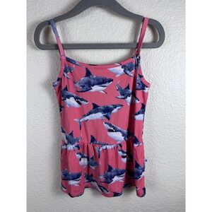 Bums and Roses Shark Print Peplum Cami Top Kids 4T Pink Bamboo Viscose Stretch